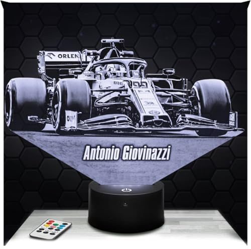 Lampephoto.fr - Lampe Antonio Giovinazzi F1-Pilot 3D Nachtlicht Formel 1 | Made in France, Sockel & Größe wählbar, dimmbar, Batterie-/USB-Betrieb, HD-Lasergravur, Geschenk für Formel-1-Fans