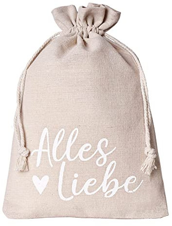 3 Geschenksäckchen - Leinensäckchen mit Text, Geburtstag, Hochzeit, Weihnachten, Geschenkverpackung für viele Anlässe - 30x20 cm - (Alles Liebe)