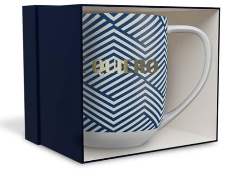 DRAEGER PARIS 1886 - Taza Cerámica Chic con Mensaje Te Quiero, Diseño Geométrico Azul/Rosa, 320ml, Apta para Lavavajillas, Decoración Elegante, Caja de Regalo con Acabado en Oro Caliente