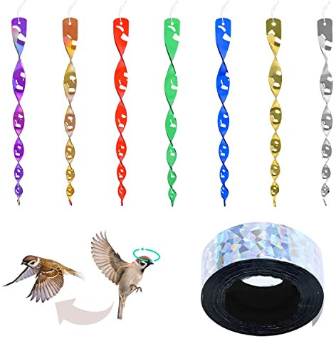 W Rxkiocs 7PCS Anti Pigeons pour Balcon Répulsif Pigeon Anti Oiseaux avec 1PCS Repulsif Oiseaux Double-Face 50m*2.4cm pour Jardin Balcon Arbres Fruitiers (7 Couleurs)