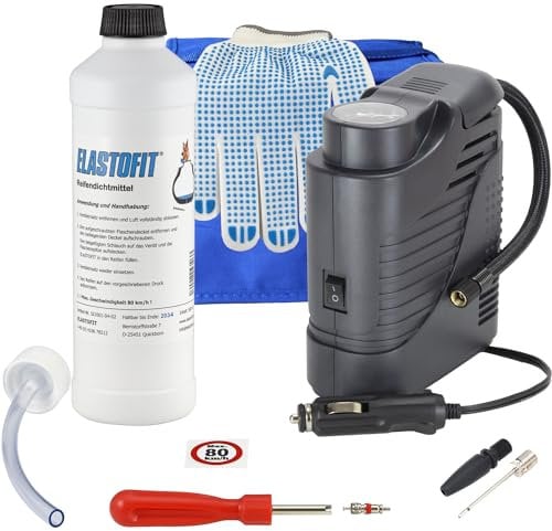 ELASTOFIT Reifen Pannenset mit Kompressor Reifendichtmittel 10 Jahre haltbar (Compact BT)