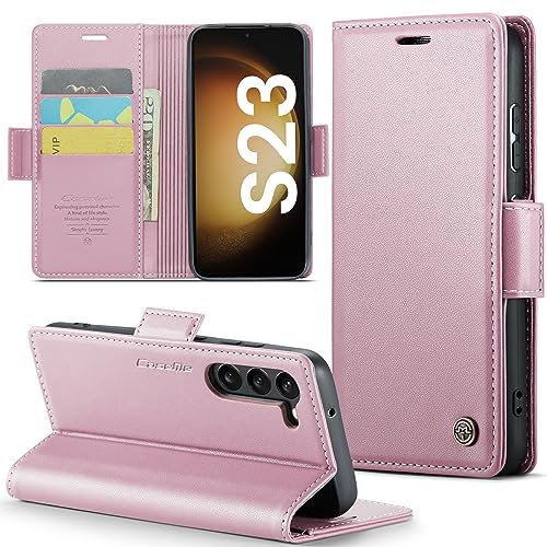 XYGLOW Coque pour Samsung Galaxy S23 5G Etui RFID Protection Housse en Premium Cuir Pochette Portefeuille Rabat Clapet Case Porte Carte Magnétique Étui pour Samsung Galaxy S23 5G 6.1'' - Or Rose
