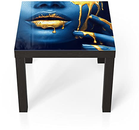 DEQORI Glastisch | schwarz klein 55x55 cm | Motiv Flüssiges Gold auf Haut | ausgefallener Beistelltisch aus Glas | Hochglanz Couchtisch fürs Wohnzimmer | moderner Couch Tisch mit Design