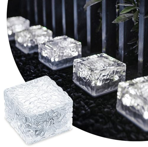 MEDOYOH 1er-Set Kaltweiß Licht Solar Glas Pflastersteine Außenleuchte, 7x7x5cm On/Off Lichtsensor Wegbeleuchtung Wasserdicht Bodenstrahler Solar für Patio Garten Hof Weg Terrasse