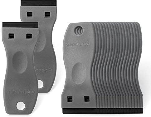 FOSHIO Lot de 20 grattoirs en plastique gris pour enlever les joints, les autocollants, les étiquettes et les autocollants pour fenêtres et vitres