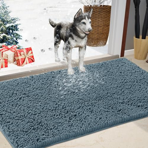 IM HOME Chenille Absorbent Outdoor Doormat 48 x 30, Washable Muddy Door Mats for Dog Non Slip Indoor Doormat Dog Mat for Muddy Paw Front Inside Doormats for Entryway Dusty Blue