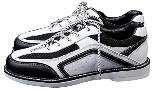 NGARY Bowling Shoes for Men's Wide Fit Leather Lawn Bowl Trainers Comfort Lightweight Breathable Non-Slip,White,9 UK