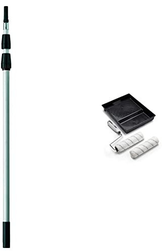 Harris Seriously Good Aluminium Extension Pole, 3m & Seriously Good Walls & Ceilings Twin Medium Pile Paint Roller Set with Tray & Frame | 9