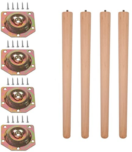 tow000ack 4X Pieds de Meubles en Hêtre Naturel,Pieds de Table en Bois Massif,Cône Oblique,Jambes de Canapé Remplacement pour Table à Manger,Armoire,Bureau,avec Plaque de Montage et Vis (65cm(25.6in))