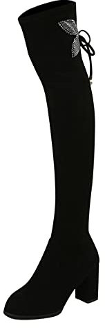 Stivali da Donna sopra al Ginocchio Nero Tacchi Alti Scarpe da Donna Stivali Alti Sexy Elasticizzati Camoscio Stivali Alti Donna Estivi Stivali Tacco Alto Stivali Lunghi Boots