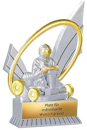 Pokal Kart Motorsport 12 cm - Rennfahrer Trophaee mit Gravur - Gold Silber | Individueller Racing Award aus hochwertigem Resin, personalisierbar fuer Kinder- und Jugend-Siegerehrungen im Kartsport