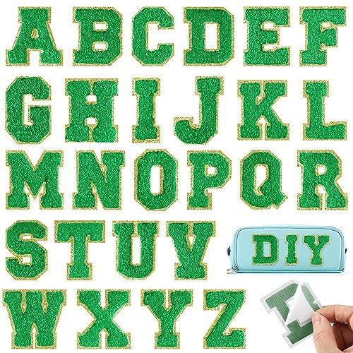 BOUBONI 26Pcs Deep Green Chenille Letters A-Z, Self Adhesive Chenille Letter Patches for Fabric Clothing (deep Green, 26)