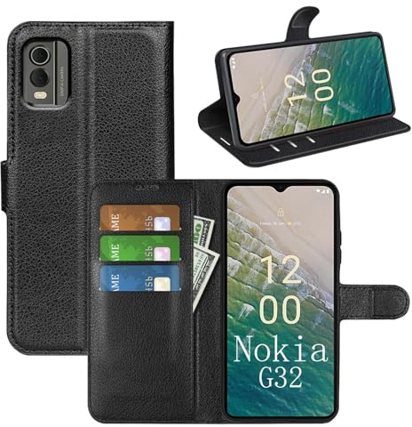 betterfon Handyhülle Kompatibel mit Nokia C32 | Premium Qualität TPU Klapphülle für C32 mit Kartenfächern | Magnetverschluss Handyhülle | Schwarz
