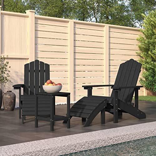 TANZEM Adirondack-Gartenstühle mit Hocker & Tisch, Hochlehner, Campingstühle, Lehnstühle, Wetterfest Stuhl, Garden Chair, HDPE Anthrazit