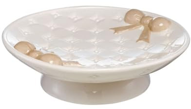 Centrotavola in ceramica elegante bianco e tortora decorato coll. fiocco 22007FT
