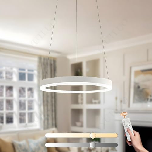 YYUTLUO Moderner DIY-Kreis-LED-Kronleuchter | 1 Weiß Goldringe:40cm=23W | LED-Pendelleuchte aus Metall+Acryl |2,4 G Dimmbare Fernbedienung | Runde Decken-Hängelampe Wohnzimmer Schlafzimmer Esszimmer