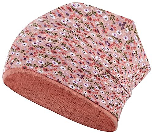 Smarilla Mädchen Mütze Übergangsmütze Beanie Blumen Frühling Herbst Baumwolle, Bekleidungsgröße: 46-48, Farbe: Braun-Rost