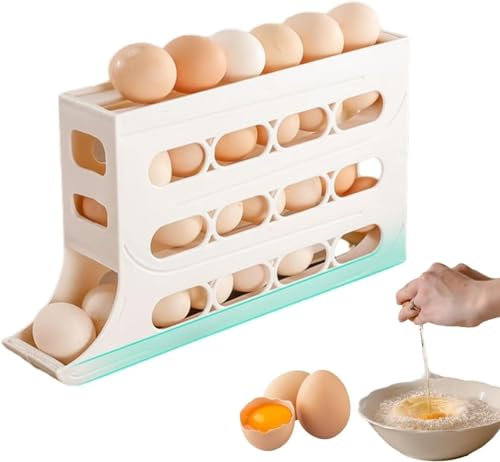 KLUFO Huevera, Organizador automático de 4 Niveles para Huevos de Nevera, 30 hueveras para Nevera, hueveras para Nevera Que ahorran Espacio