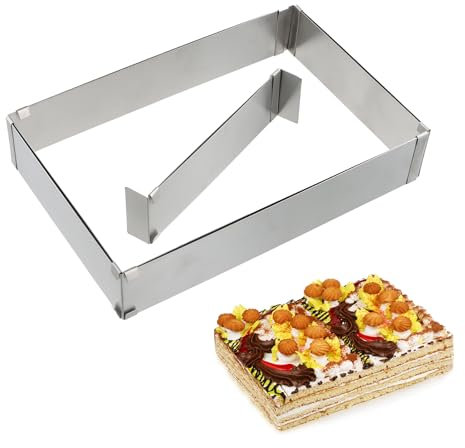 Backrahmen Rechteckig Verstellbar, Edelstahl Backform Rechteckig mit Innenteiler, Kuchenform Eckig Verstellbar Torten Zubehör, Backformen für die Kuchenherstellung - 5 cm Höhe