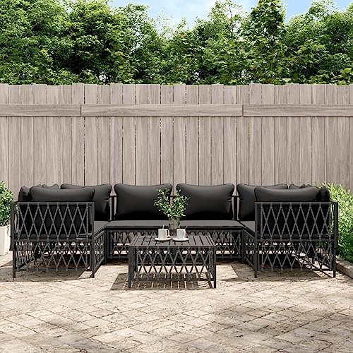 Blukee 7-TLG. Garten-Lounge-Set mit Kissen Anthrazit Stahl #2 Balkonlounge Garden Furniture Sets Balkonsofa Gartensofa Loungemöbel Balkon Outdoor Sofa Gartenlounge Outdoor