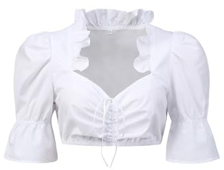 IIBOOYYE Women's Bavarian Oktoberfest Costume Traditional Dirndl Half Sleeve Blouse Classic Tops White S