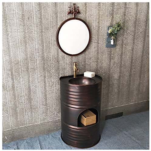 Meuble sous-vasque de style industriel avec lavabo, meuble de lavabo moderne avec robinet et drain, meuble de rangement sur pied sous évier 22,8 x 19,2 x 35,4 pouces, argent, sans miroir (cuivre rouge