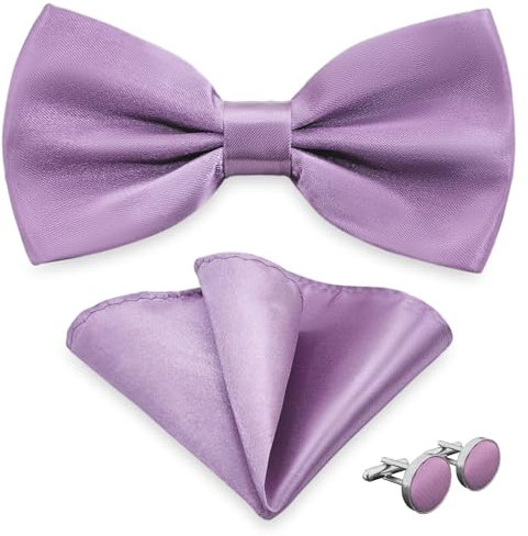 AUSUAYA Herrenfliege mit Einstecktuch und Manschettenknöpfen, Jungenfliege mit Einstecktuch Für kommerzielle Aktivitäten M-B-1T (Lavendel Violett)