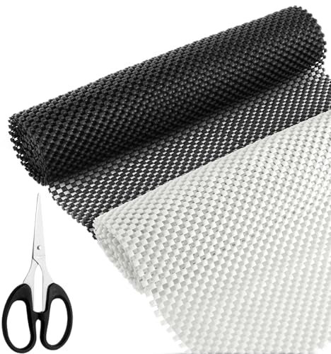 2 Piezas Alfombra Antideslizante Multiusos de PVC Cortable, 30x120cm Base de Alfombra de Malla Antideslizante con Tijeras, Forro Acolchado de Alfombra Antideslizante para Cajones Estantes Bandeja