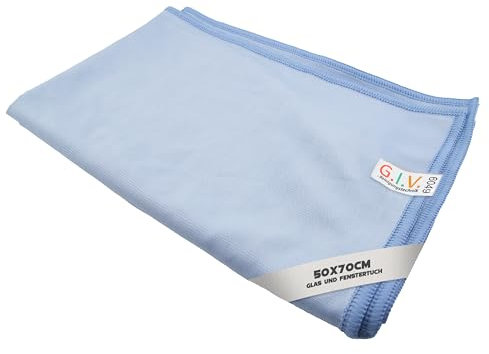 G.I.V. - Reinigungstechnik Glas und Fenstertuch Mikrofaser 50x70cm - Hochwertiges Reinigungstuch, Fensterputztuch, Microfasertuch, Putztuch für streifenfreie Fenster, Scheiben, Spiegel & Glas