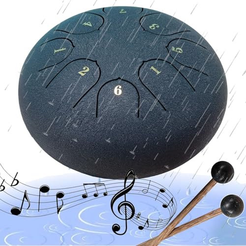 Zinueen Steel Zungentrommel Regenklingel, Chakra Drum für Garten, Regentrommel für Garteninstrumente, 6 Zoll, 8 Noten, Silber