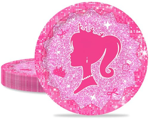 16pc Pink Barbie Party Plates for Girls' Occasions,9in Paper Plates for Decorations - Perfect for Birthdays & Showers