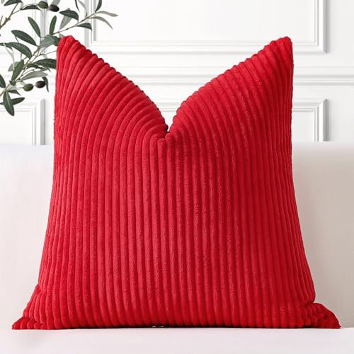 Artscope Ein Kissenbezug Kordsamt Zierkissenbezug Dekokissen Sofakissen 50x50 cm Cord Kissenhülle Couchkissen Dekorative Weiche Kissen für Sofa Wohnzimmer Zuhause Schlafzimmer Rot
