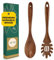 2Pcs Teak Wood Pasta Server, Wooden Spaghetti Noodle Spoon Set with Teech, Long Handle Spaghetti Fork and Spoon Set
