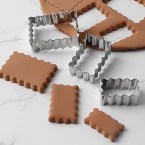 Set di formine rettangolari per biscotti, in acciaio inox, rettangolari, per pasticceria, bordi scanalati, geometrici, biscotti, fondente, stampaggio fai da te, utensili da cucina