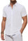DEMEANOR Mens Linen Shirts Short Sleeve Casual Summer Shirts for Men Cotton Linen Shirts Beach Linen Shirt