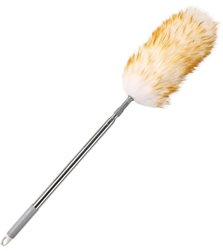 iHUFeather Plumero de lana de cordero para limpieza con mango antideslizante, 249.9 cm, plumero retráctil extraíble para limpiar ventiladores de techo, persianas, muebles interiores de techo (1 unidad