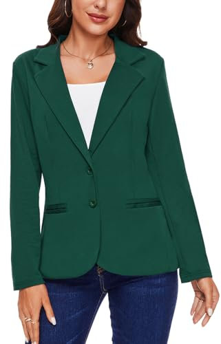MINTLIMIT Blazer décontracté à 2 boutons à manches longues pour femme - Vestes à revers cranté - Vêtements de travail classiques en jersey, G-vert., XXL