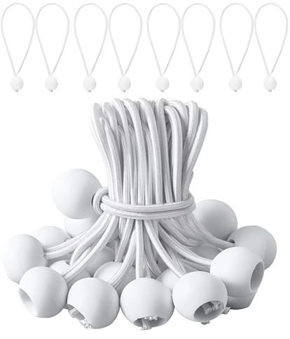 Tendeur Élastique avec Boules, 25 Pièces Tendeur avec Boule, Tendeur de Bâche avec Boule, Caoutchouc avec Boule, Tendeur Elastique pour Bannières, pour Bâche, Pavillons,Tente, Bannières (Blanc)