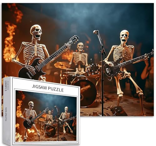 Skull Rock Band Puzzle für Erwachsene, Bühnenaufführung, Szene, Kunst, Puzzle, bunt, DIY-Puzzle, Heimdekoration, Geschenke, Familienpuzzle, perfekt für Spieleabende, 68 x 50 cm, 1000 Teile