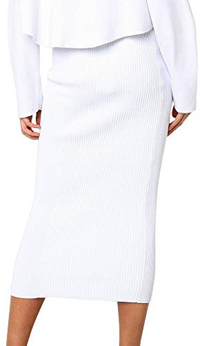 Générique Jupe Crayon Femme Taille Haute,Jupe Mi Longue Femme en Coton en Tricot Skirt Droite Midi Chic Et Elegant Longueur Genou Extensible DéContractéE Couleur Unie Skirt pour Le Bureau