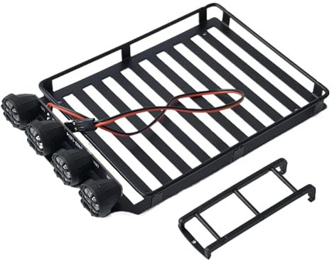 KEEDA Dachgepäckträger mit LED-Scheinwerfern und Leiter für 1/18 RC-Crawler TRX4M Karosserie-Deko