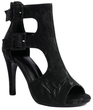 Donna Tacco A Spillo Alto Décolleté da Vestito con Cerniera Peep Toe Sandali Estivi Finta Pelle Scamosciata Stivali Corti con Doppia Fibbia,Nero,46 EU