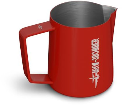 MHW-3BOMBER 500 ml (16.9 oz) espresso milk jug, stainless steel milk jug for espresso, cappuccino steaming foaming with crocodile mouth design, barista accessories pitcher :red P6741R