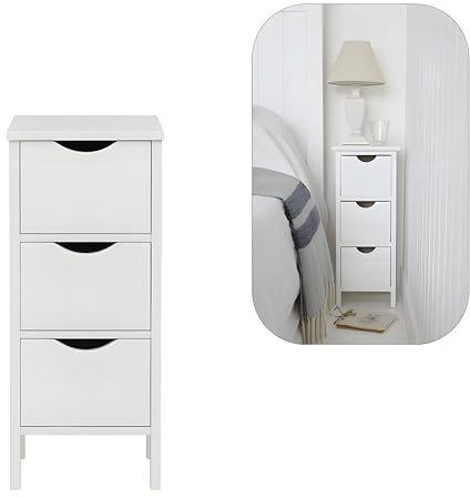 Slim White Bathroom Storage Cabinet with 3 Drawers – Narrow MDF Wood Unit for Bathroom, Bedroom, Hallway – Space Saving Organizer Furniture