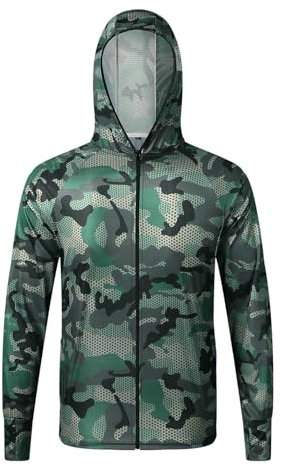 Duohropke Hoodie Herren Sommer Sonnenjacke mit UPF 50+ Schutz Atmungsaktives Kapuzenpullover Schnell Trocknend Rashguard Angelbekleidung T Shirt with Hood Fishing Hiking Sun Shirt Fahrradjacke