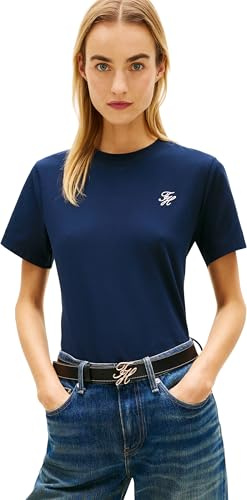 Tommy Hilfiger Women's Th Script Reg C-Nk Ss Tee Ww0Ww47809, Blue, S