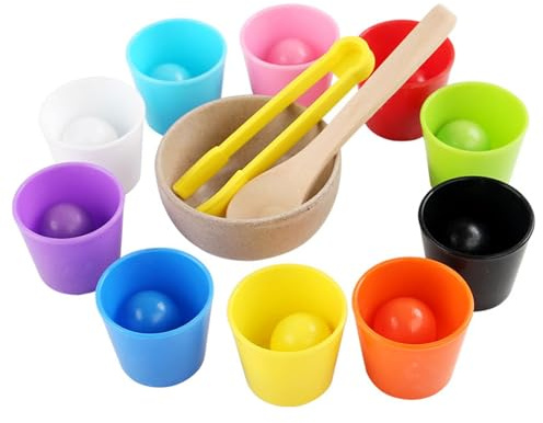 Colcolo Rainbow Balls in Cups Color Matching Toy Pairing Game Set with Cups and Balls Early Education Toys Number Counting for Kids