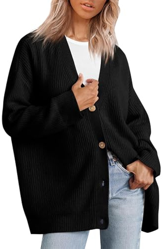 uxxnjfg Cardigan Donna Invernale Elegante Giacca Autunno Casual Maglia Oversize Golfino Girocollo a Maniche Lunghe Maglieria Comoda con Scollo a V Cardigan
