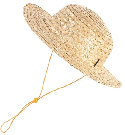 POPETPOP Sombrero de Paja para Niños Tejido, Protección Solar, Ligero y Transpirable, Color Camel, Tamaño 35 Cm, Accesorio Adecuado para Playa y Actividades al Aire Libre