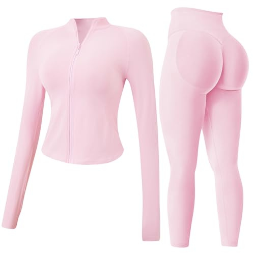 JN JANPRINT Women's 2pcs Gym Sets Tracksuit Sweatsuit Yoga Suit Long Sleeve Activewear Zip Up Top Workout Leggings Fitness Clothing